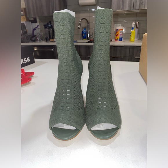 NWOB Aldo Olive Green Harper Peep Toe Sock Booties - Picture 2 of 10